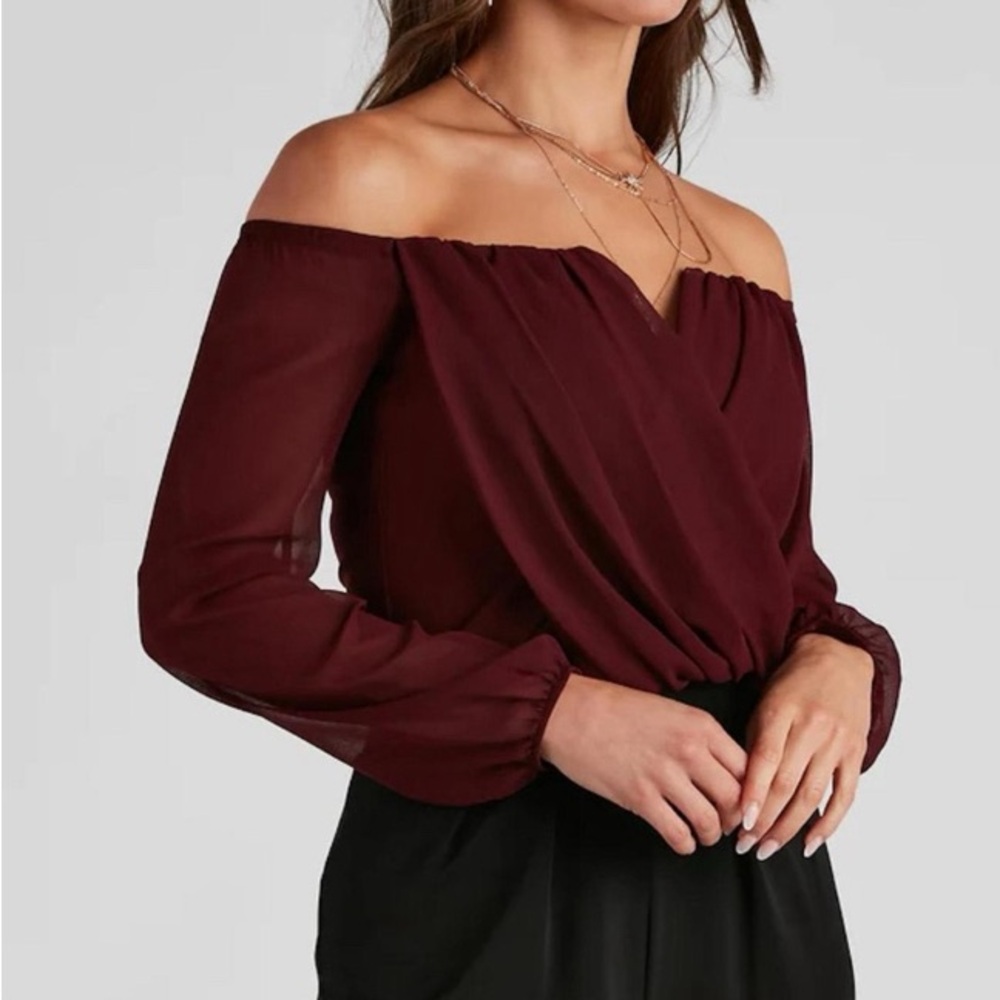 Windsor Off The Shoulder Burgundy Top